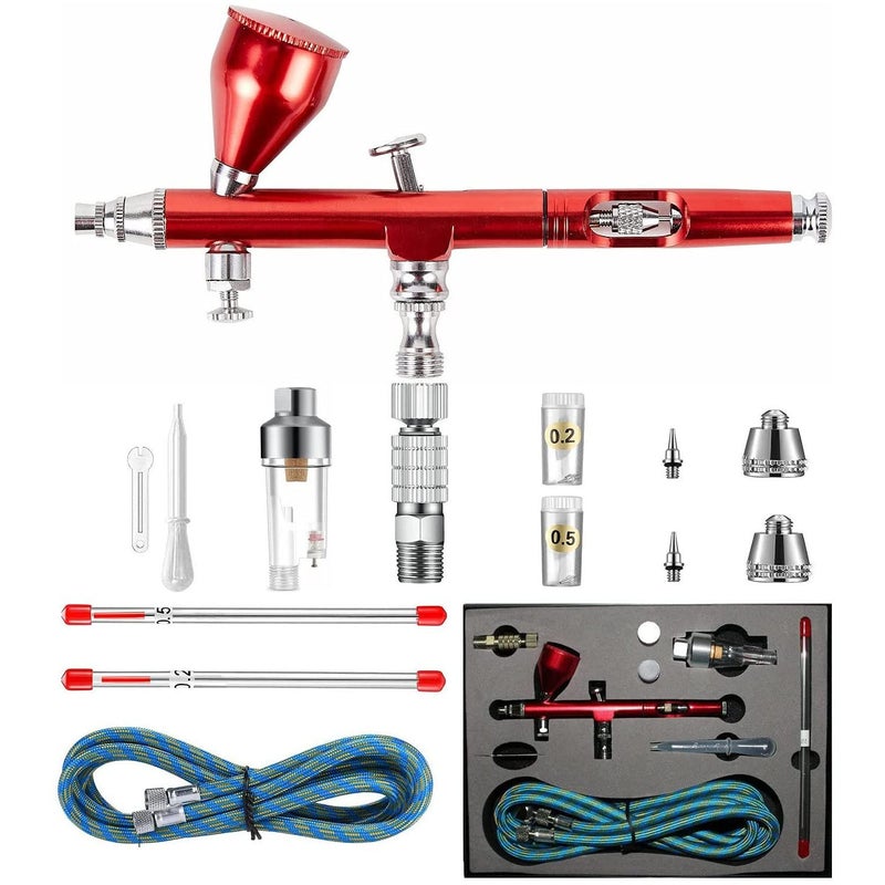 HUBEST 0.2mm/0.3mm/0.5mm Dual Action Airbrush Kit Gravity Airbrush Gun Spray Paint Gun Kit Complete Set Needle Nozzle Nozzlecap Setfor General-Purpose Art-and-Craft Projects Model-Railroad - Image 1